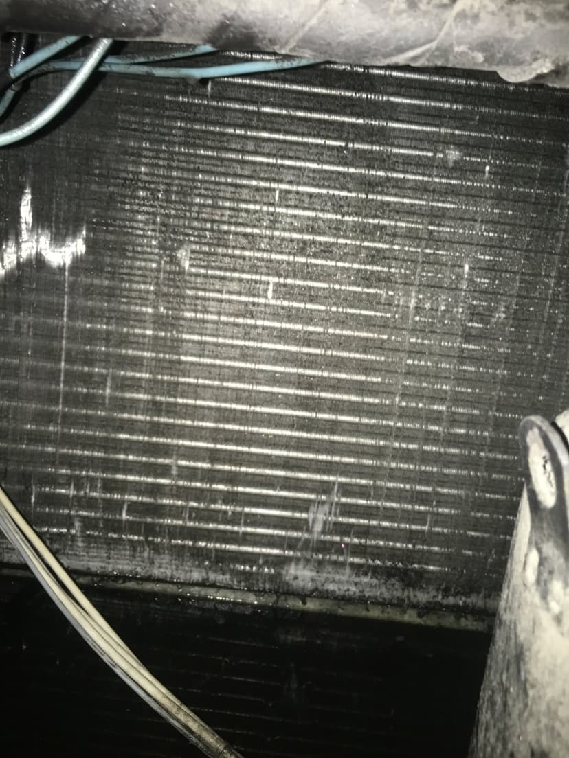 Close-up of the interior of an HVAC unit with wires and a corrugated surface, showcasing a pristine condition as an example-after coil cleaning.