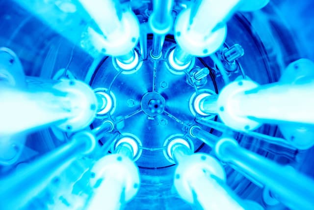 An image of a machine with blue lights in it.