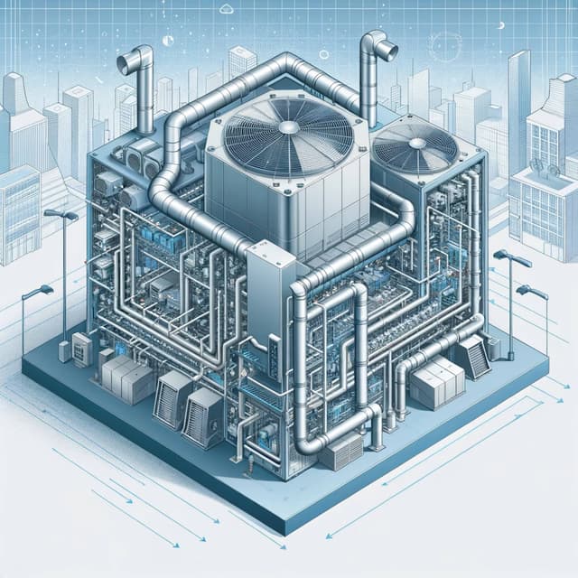 An isometric illustration of a building with pipes and pipes.